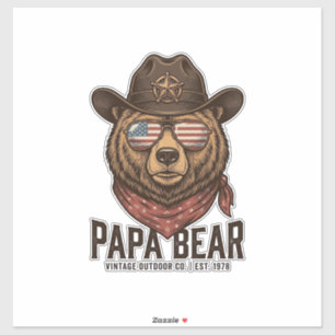 Pegatina Oso Papá Oso Vaquero Patriótico Vintage Diseño Vec