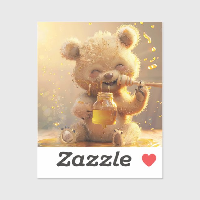 Pegatina Oso pequeño comiendo miel (Hoja)