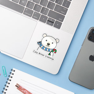 Pegatina Oso Polar Adorable "Saludos Acogedores de Invierno