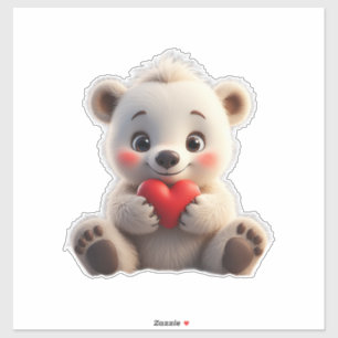 Pegatina Oso Polar Blanco Adorable Cachorro Sosteniendo un