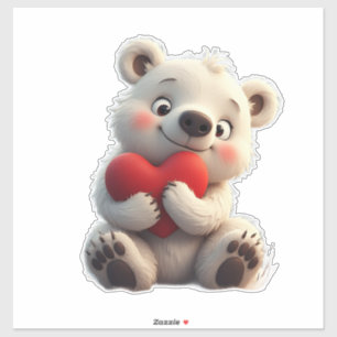 Pegatina Oso Polar Blanco Adorable Cachorro Sosteniendo un 