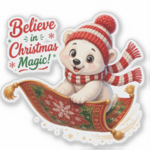 Pegatina Oso Polar Cree en la Magia de la Navidad