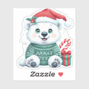 Pegatina Oso polar de Navidades cortos en suéter festivo