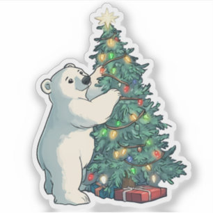 Pegatina Oso polar decorando un árbol de Navidad