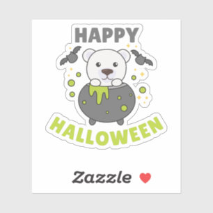 Pegatina Oso Polar Feliz Halloween Cauldron Bat