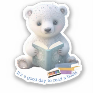 Pegatina Oso polar lindo leyendo un libro Personalizado Cut