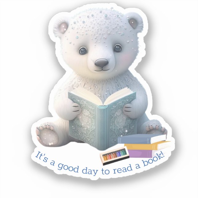 Pegatina Oso polar lindo leyendo un libro Personalizado Cut (Anverso)