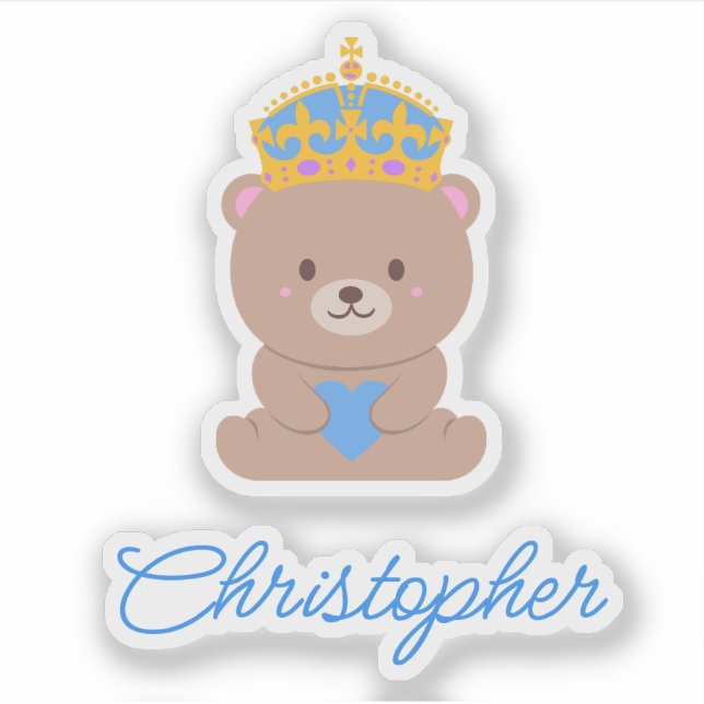 Pegatina Oso real kawaii azul personalizado (Anverso)