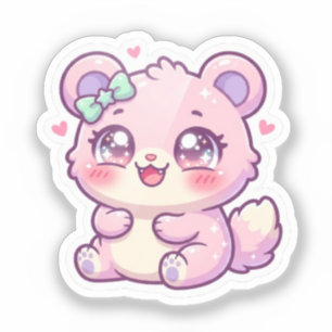 Pegatina Oso Rosa Kawaii Pastel Chibi Corazón Dulce St