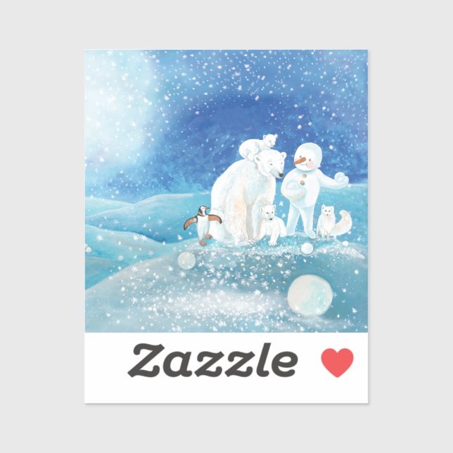 Pegatina Osos Polares, Fox Polar, Pingüino Emperador y Snow (Hoja)