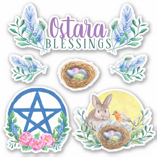 Pegatina Ostara Spring Equinox Wicca Sabbat Floral (Anverso)
