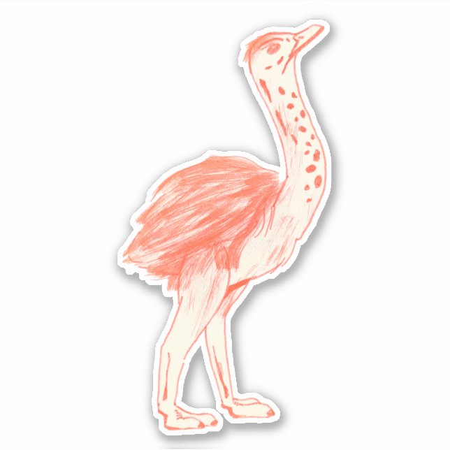 Pegatina Ostrich de bebé artístico con pájaro rosado (Anverso)