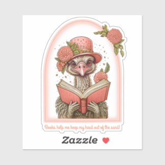 Pegatina Ostrich Reading a Book Custom-Cut Vinyl Sticker