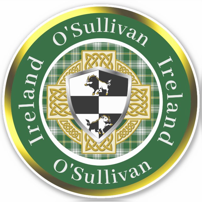 Pegatina O'Sullivan Irish Shield/Celtic Cross Personalizado (Anverso)