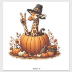 Pegatina Otoño Calabaza Cae Giraffe Agradecimiento a las mu