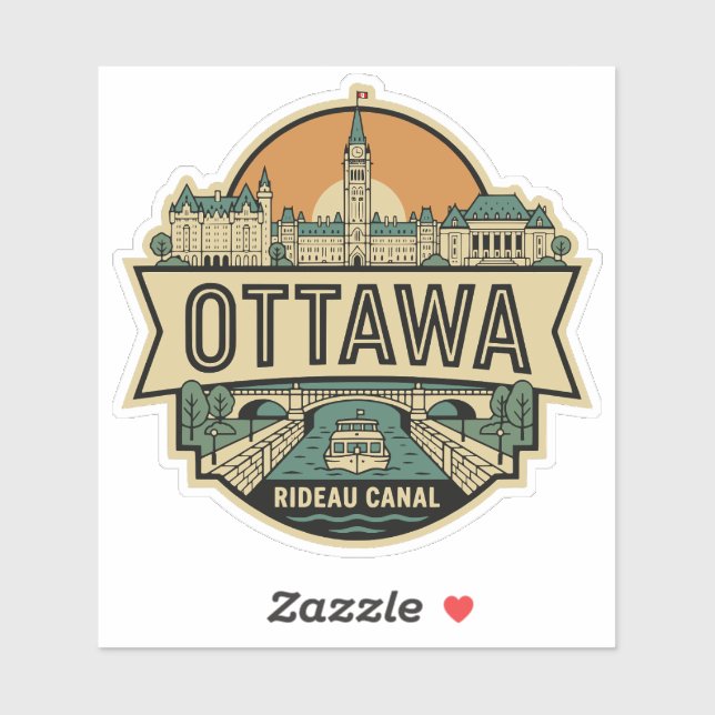 Pegatina Ottawa Canada Skyline Vintage Travel Badge  (Hoja)
