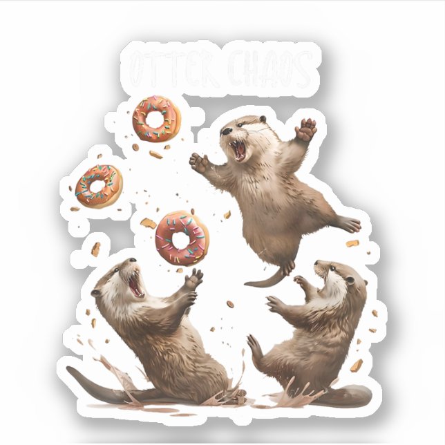 Pegatina Otter Chaos Funny Bagel luchando contra las nutria (Anverso)