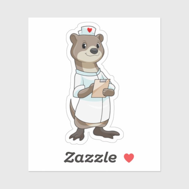 Pegatina Otter como enfermera con corazón (Hoja)