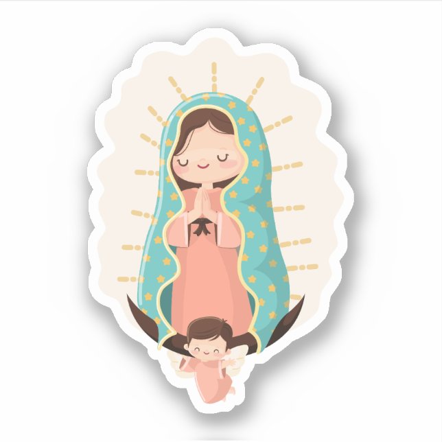 Pegatina Our Lady of Guadalupe with angel Kawaii Style (Anverso)