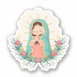 Pegatina Our Lady of Guadalupe with flowers Kawaii Style