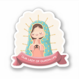 Pegatina Our Lady of Guadalupe with ribbon Kawaii Style