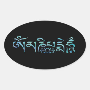 Pegatina Oval Azul Om Mani Padme Hum