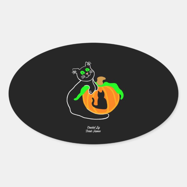 Pegatina Oval de calabaza para gato negro (Anverso)