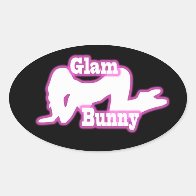 Pegatina Oval de Crawl de Glam Bunny Rosado (Anverso)