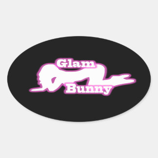 Pegatina Oval de Crawl de Glam Bunny Rosado