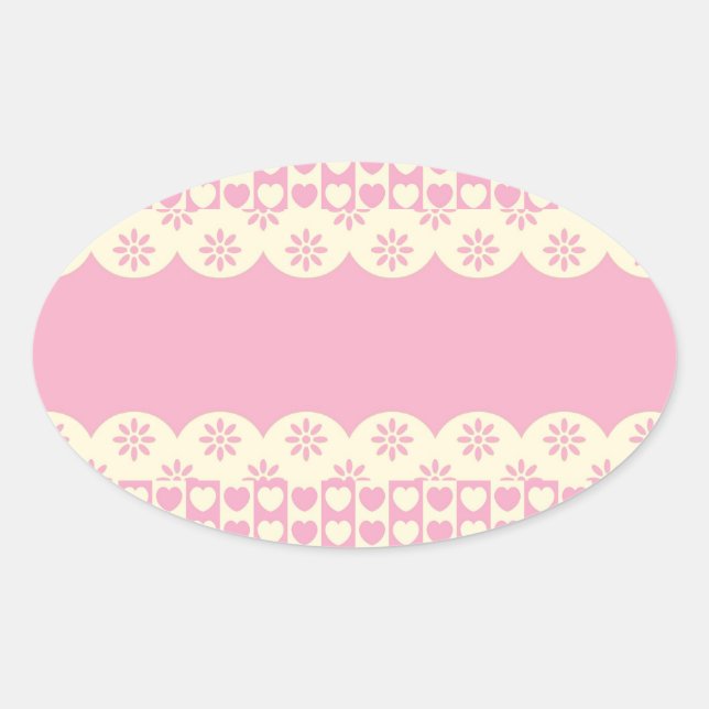 Pegatina Oval de eyelet de corazón rosado (Anverso)