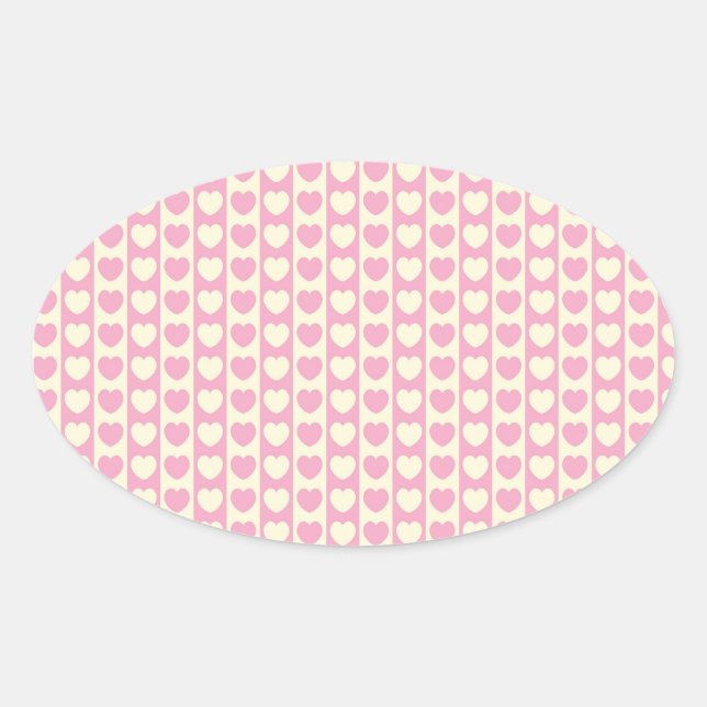 Pegatina Oval de fondo del corazón rosado (Anverso)