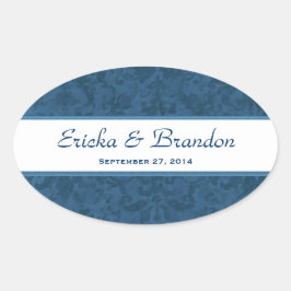 Pegatina Oval de la Marina Blue Grunge Damask