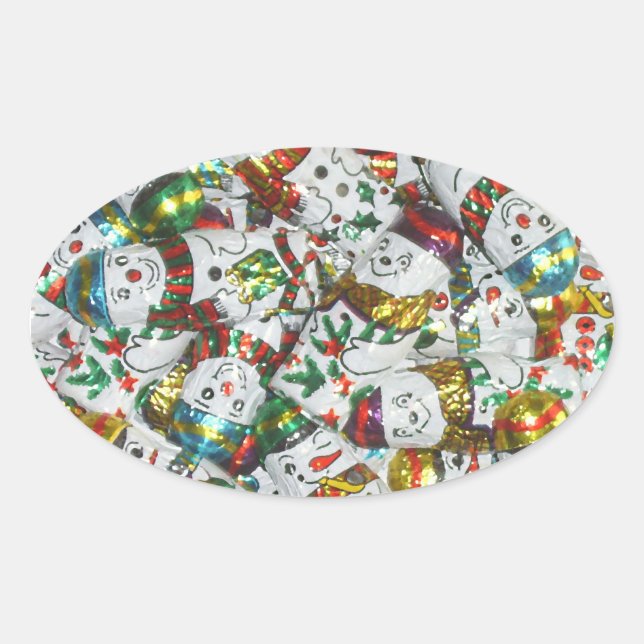 Pegatina oval de Sweet Snowmen (Anverso)