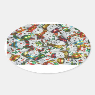 Pegatina oval de Sweet Snowmen