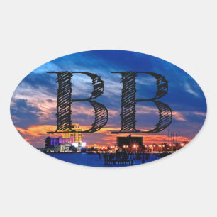 Pegatina oval del "BB" de la playa de Biloxi