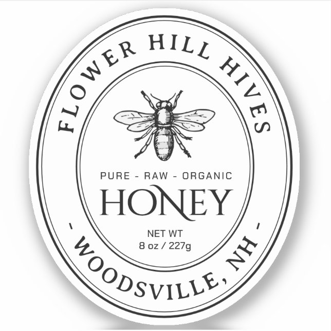 Pegatina Oval Queenline Honey texto negro transparente o bl (Anverso)