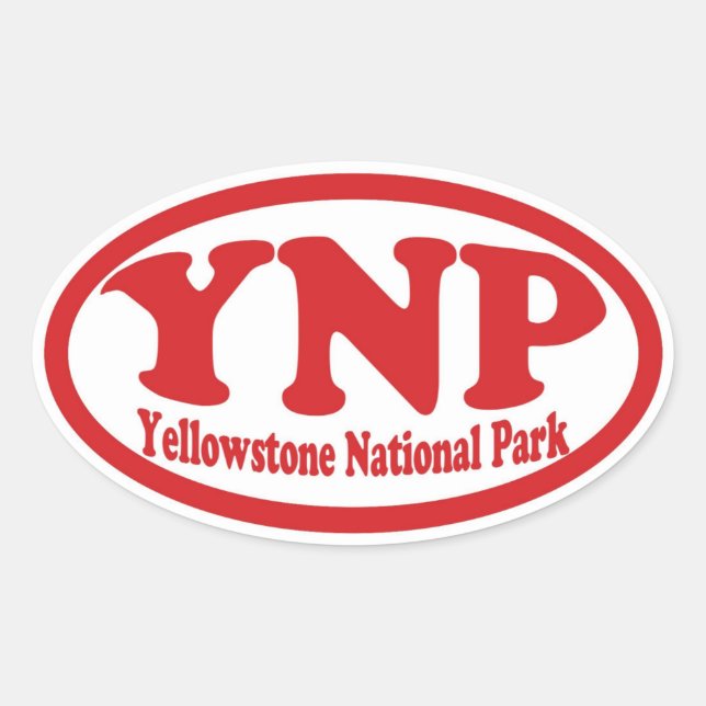 Pegatina oval rojo del Parque Nacional Yellowstone (Anverso)