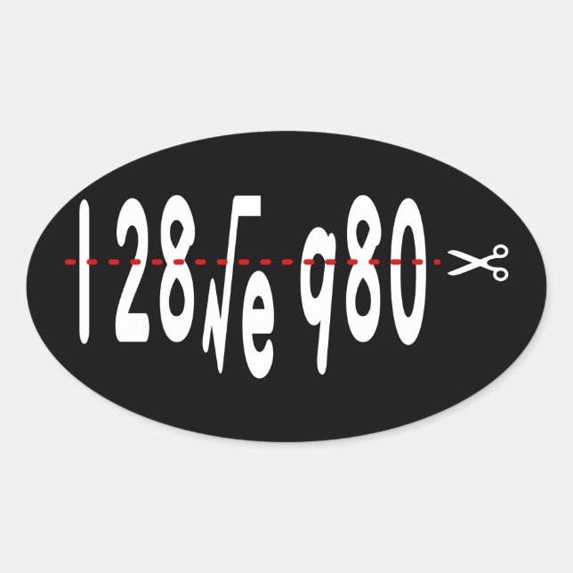 Pegatina Ovalada 128√e980 - Escritura Blanca (Anverso)