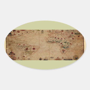 Pegatina Ovalada 1633 carta de Portolan del océano de Atantic -