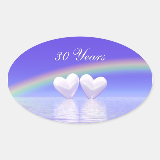 Pegatina Ovalada 30° Aniversario de Pearl Hearts (Anverso)