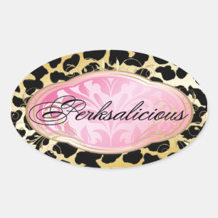 Pegatina Ovalada 311 Bodacious Boutique Golden Leopard Spots