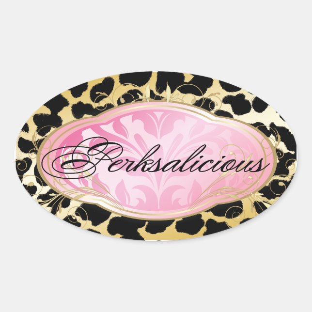 Pegatina Ovalada 311 Bodacious Boutique Golden Leopard Spots (Anverso)