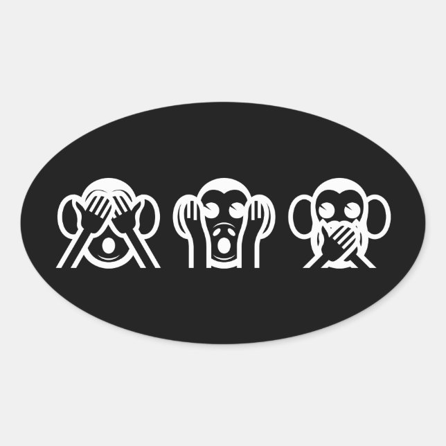 Pegatina Ovalada 3 Emoji de monos sabios (Anverso)