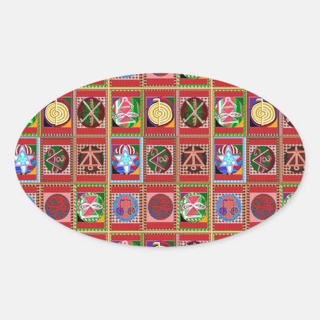 Pegatina Ovalada 3 Venta Karuna Reiki Curación Símbolo de arte Rega (Anverso)