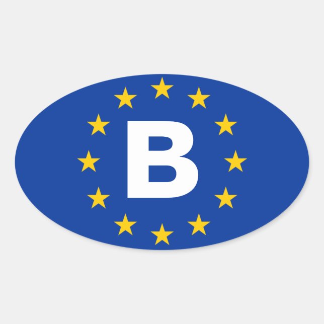 Pegatina Ovalada 4 Bélgica "B" Bandera de la Unión Europea (Anverso)