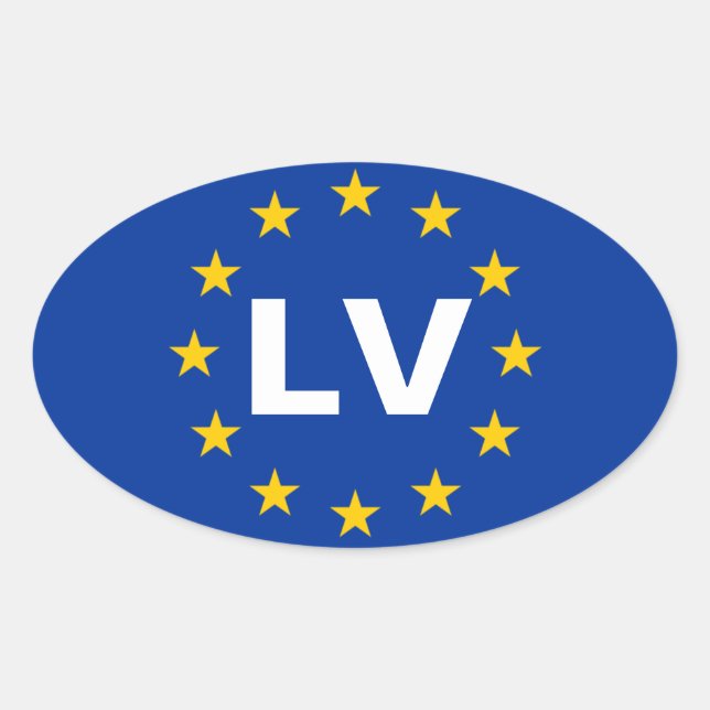 Pegatina Ovalada 4 Letonia "LV" Bandera de la Unión Europea (Anverso)