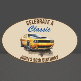 Pegatina Ovalada 50.º coche clásico de cumpleaños