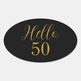 Pegatina Ovalada 50.º cumpleaños Oro Negro Elegante