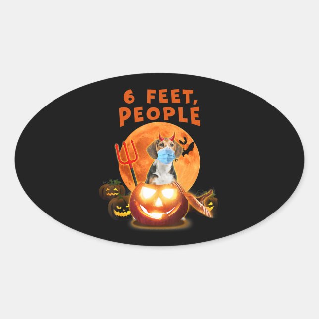 Pegatina Ovalada A 6 Pies, La Gente Beagle Perro Con Un Regalo De H (Anverso)