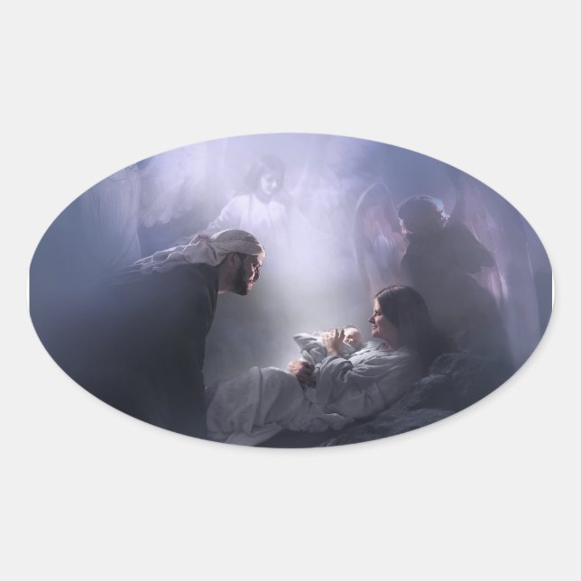 Pegatina Ovalada A nosotros, los pegatinas de la natividad (Anverso)